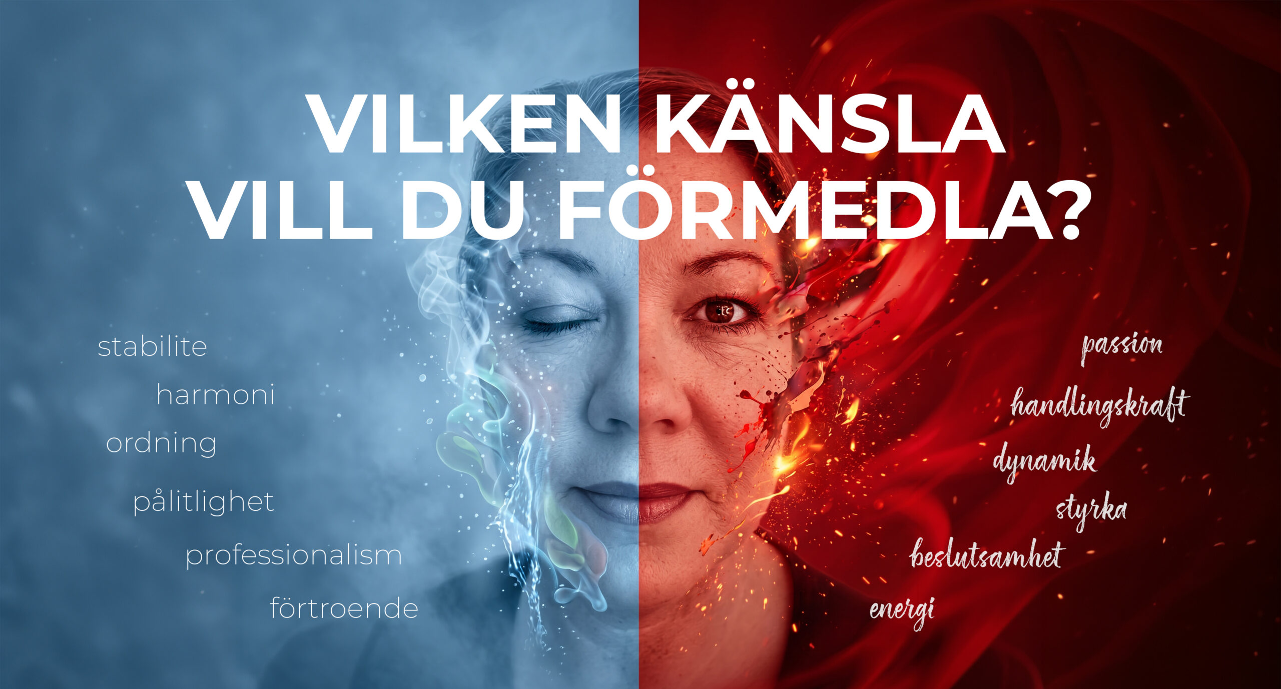 Porträttbild i blå respektive röd färg för att visualisera olika känslor.